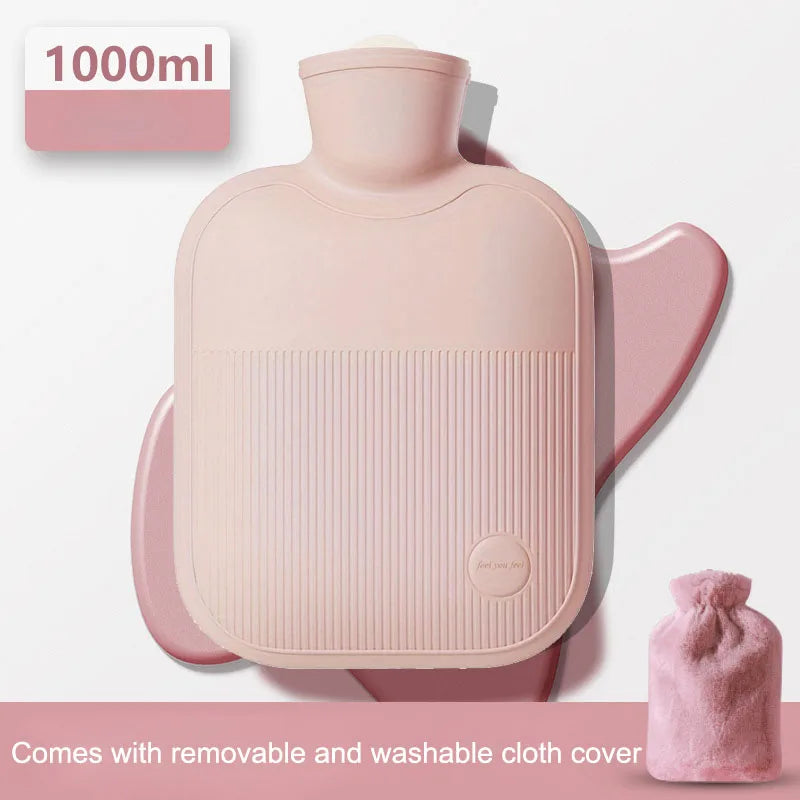 Cozy & Durable Hot Water Bottle With Soft Cloth Cover-1000ml Explosion-Proof,Non-Slip Grip for Perfect for Menstrual Pain Relief